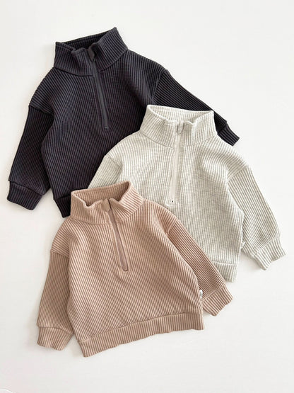 [At Noon Original Design] Kids Half - Zip Waffle Top (6m - 7y) - 3 Colors kids outfit