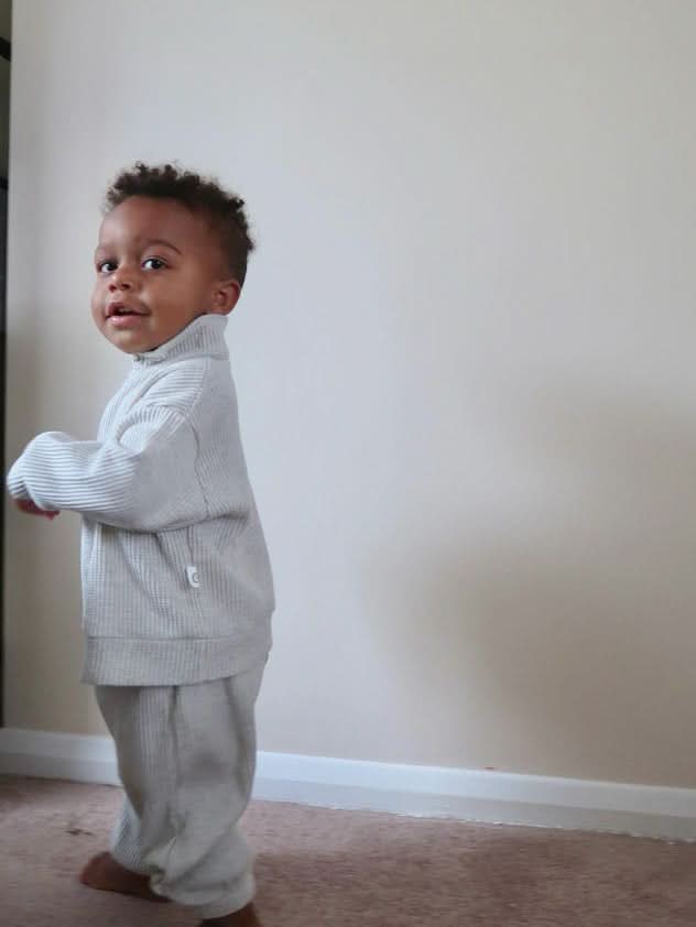 [At Noon Original Design] Kids Half - Zip Waffle Top and Jogger Pants Set (6m - 7y) - 3 Colors kids outfit