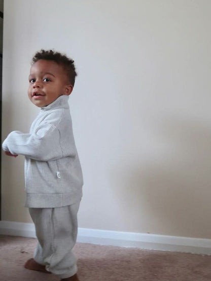 [At Noon Original Design] Kids Half - Zip Waffle Top and Jogger Pants Set (6m - 7y) - 3 Colors kids outfit