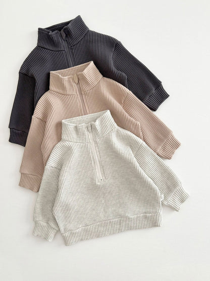 [At Noon Original Design] Kids Half - Zip Waffle Top and Jogger Pants Set (6m - 7y) - 3 Colors kids outfit
