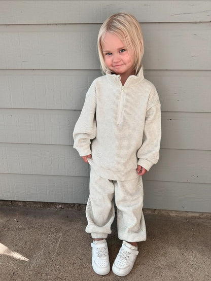 [At Noon Original Design] Kids Half - Zip Waffle Top and Jogger Pants Set (6m - 7y) - 3 Colors kids outfit