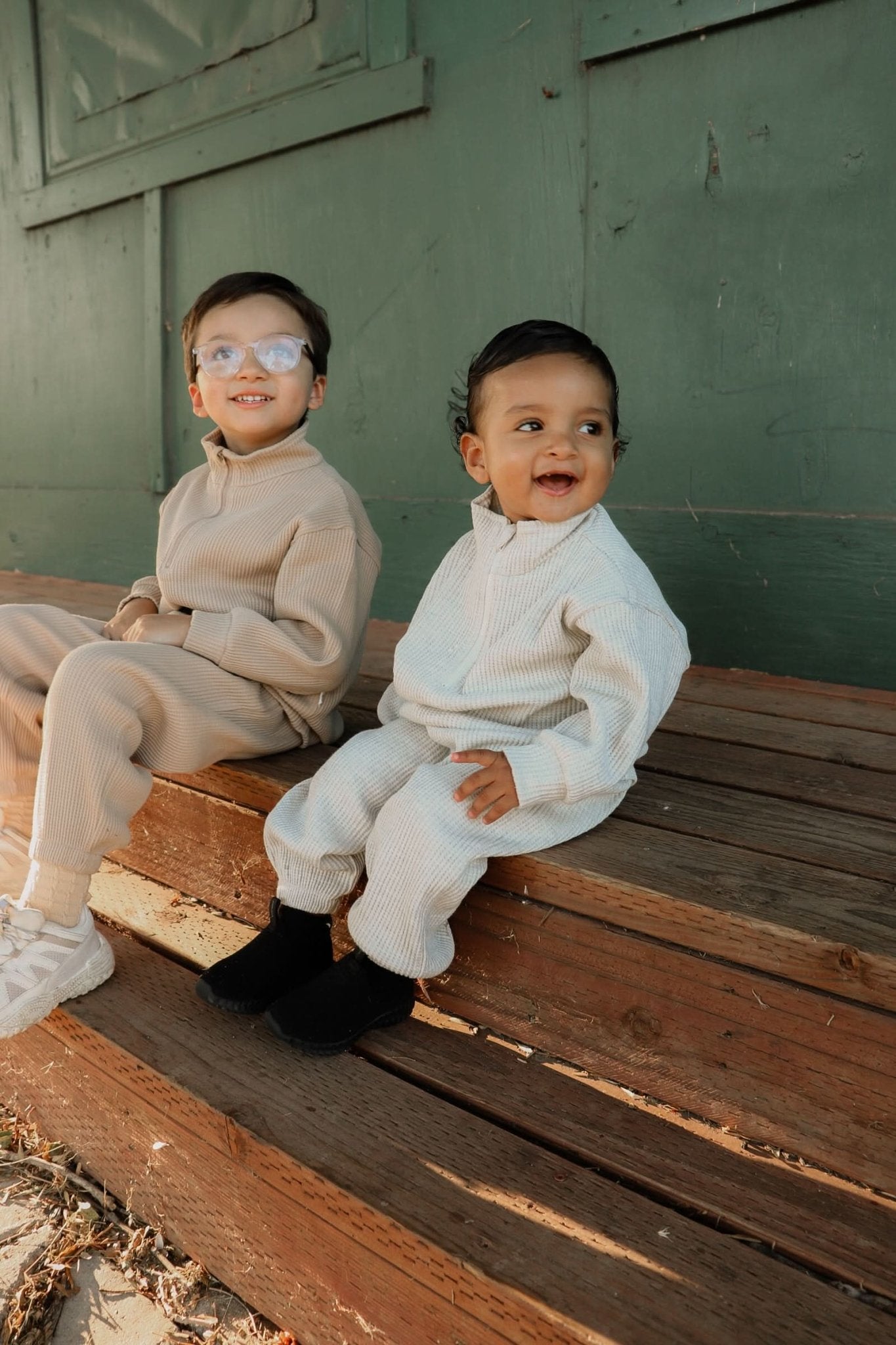[At Noon Original Design] Kids Half - Zip Waffle Top and Jogger Pants Set (6m - 7y) - 3 Colors kids outfit