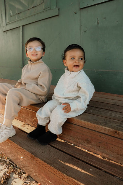 [At Noon Original Design] Kids Half - Zip Waffle Top and Jogger Pants Set (6m - 7y) - 3 Colors kids outfit