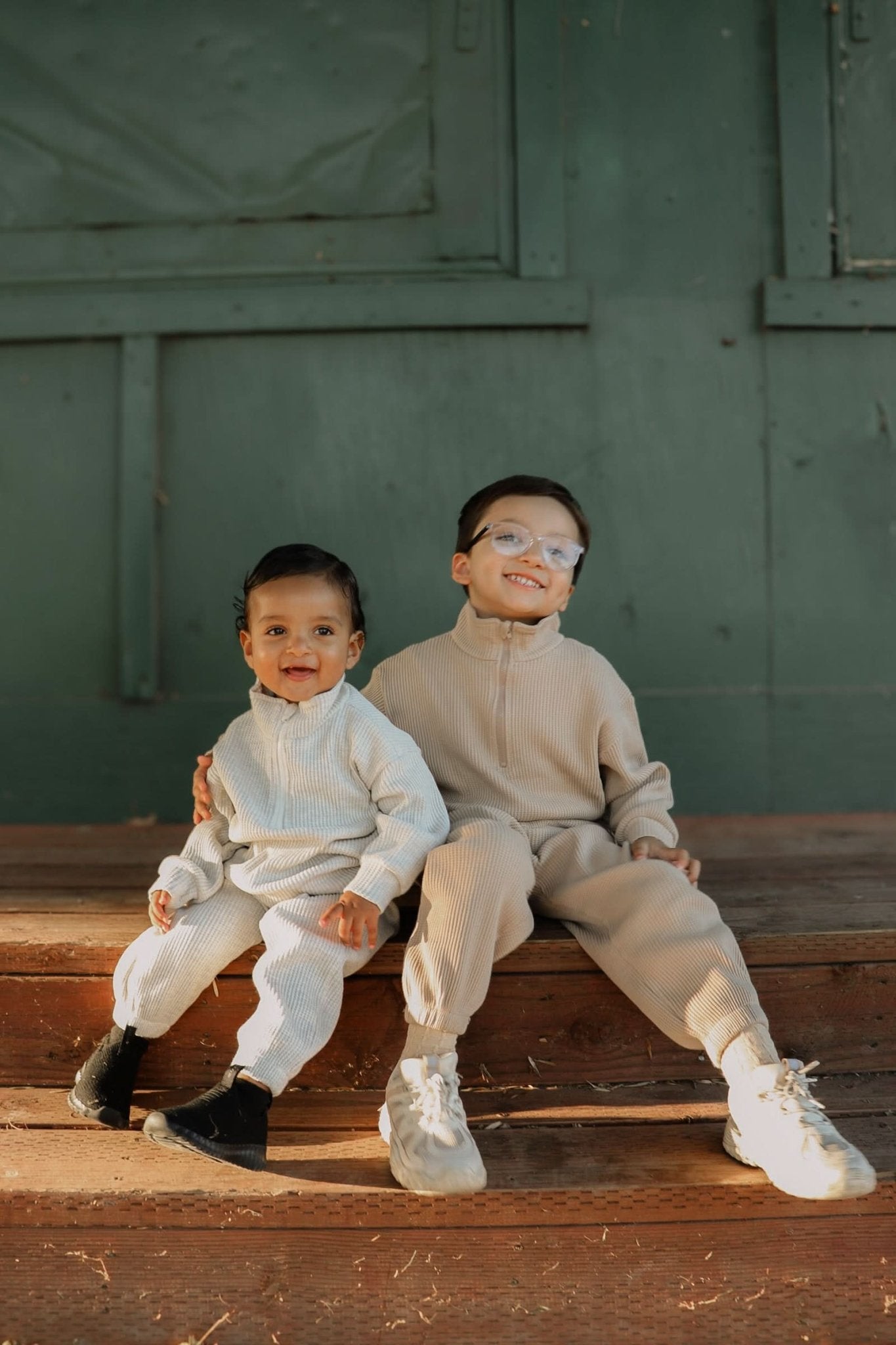 [At Noon Original Design] Kids Half - Zip Waffle Top and Jogger Pants Set (6m - 7y) - 3 Colors kids outfit