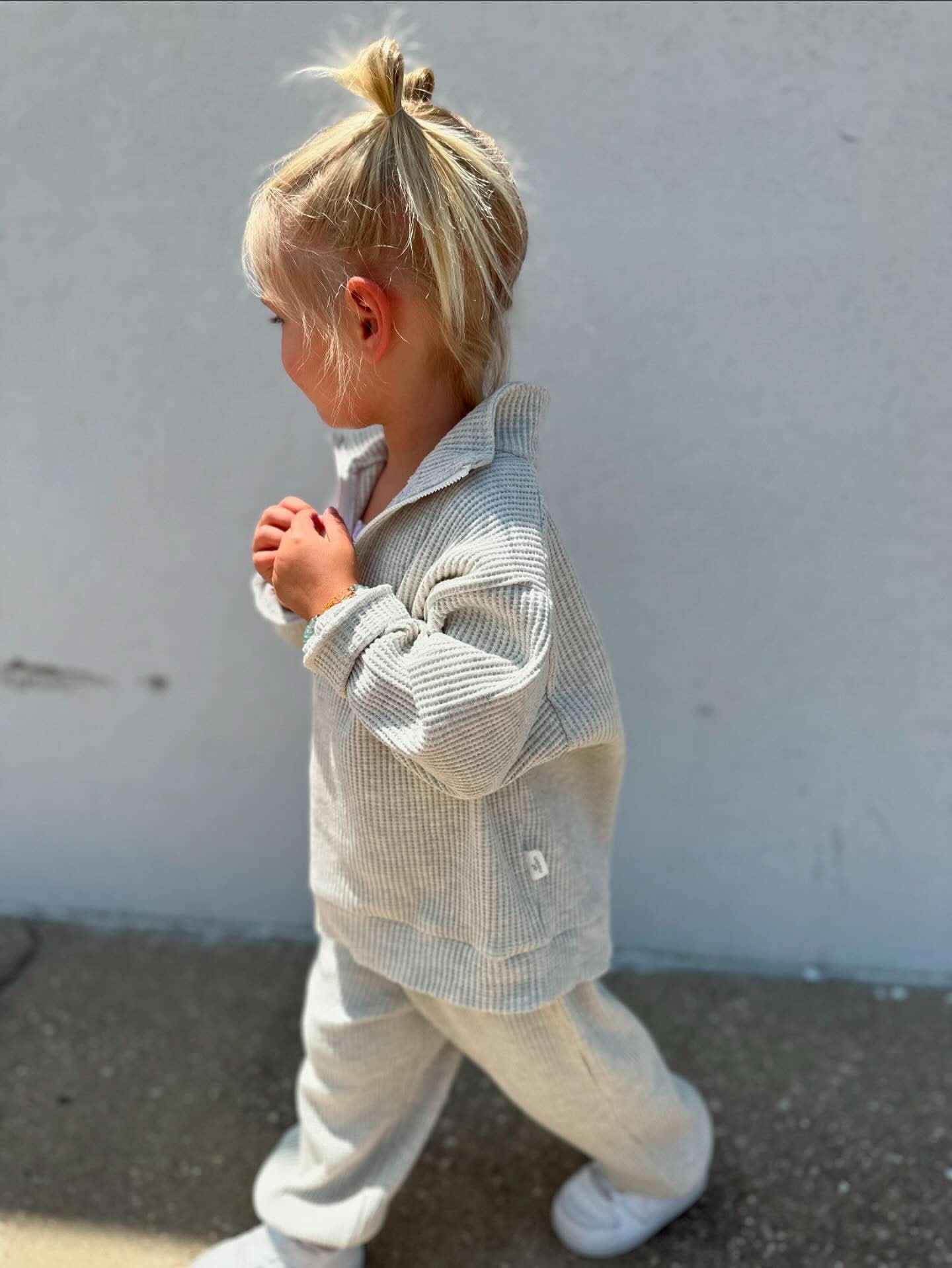 [At Noon Original Design] Kids Half - Zip Waffle Top and Jogger Pants Set (6m - 7y) - 3 Colors kids outfit