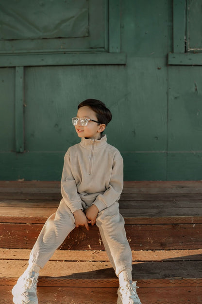 [At Noon Original Design] Kids Half - Zip Waffle Top and Jogger Pants Set (6m - 7y) - 3 Colors kids outfit