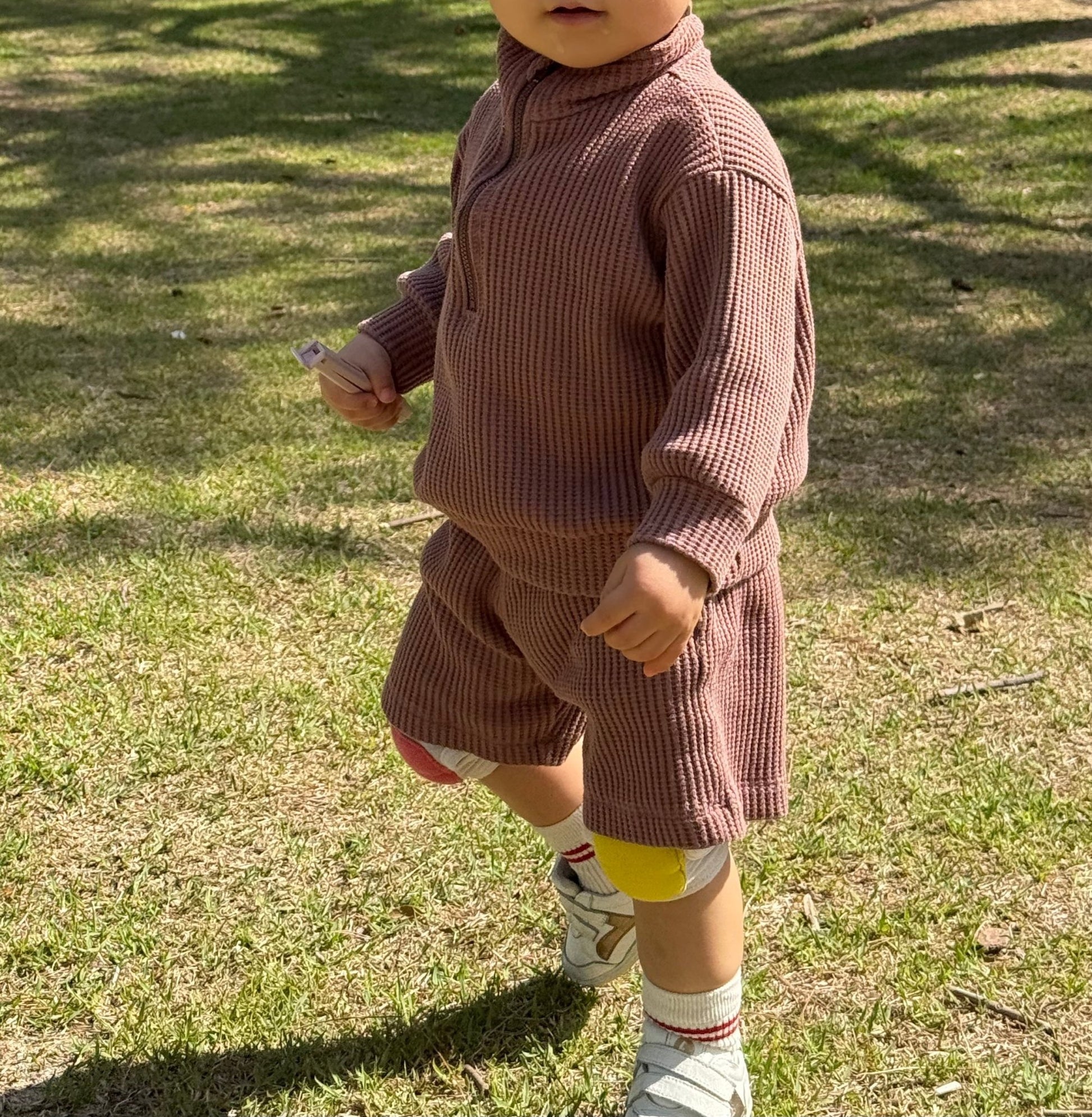 [At Noon Original Design] Kids Half - Zip Waffle Top and Shorts Set (6m - 7y) - 3 Colors kids outfit