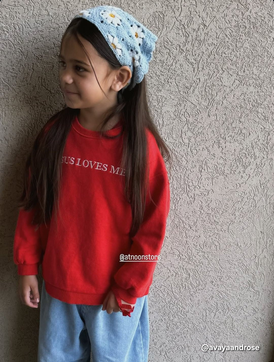 [At Noon Original Design] Kids JESUS LOVES ME Sweatshirt (6m - 7y) - Red kids outfit