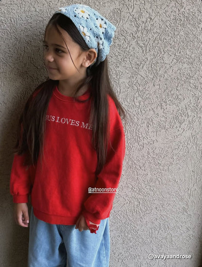 [At Noon Original Design] Kids JESUS LOVES ME Sweatshirt (6m - 7y) - Red kids outfit