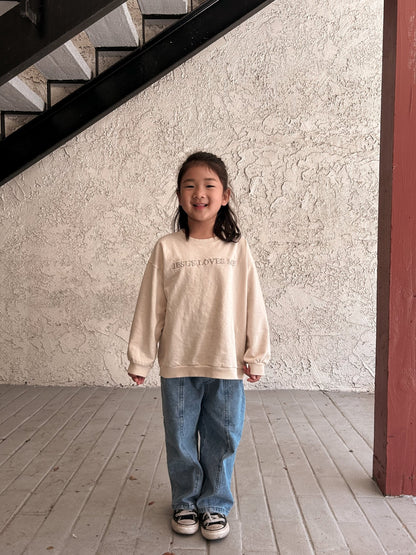 [At Noon Original Design] Kids JESUS LOVES ME Sweatshirt (6m - 9y) - Beige kids outfit