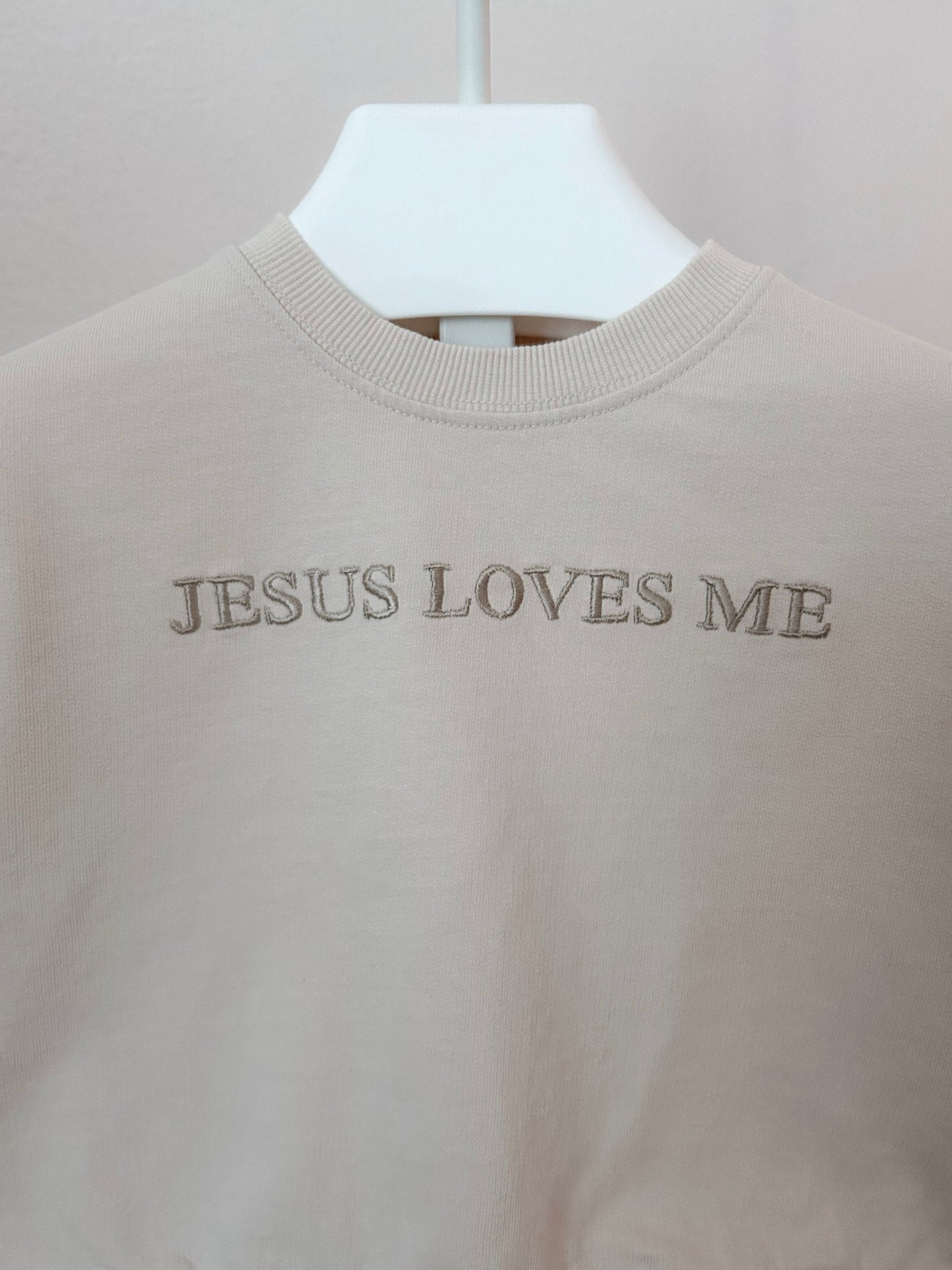 [At Noon Original Design] Kids JESUS LOVES ME Sweatshirt (6m - 9y) - Beige kids outfit