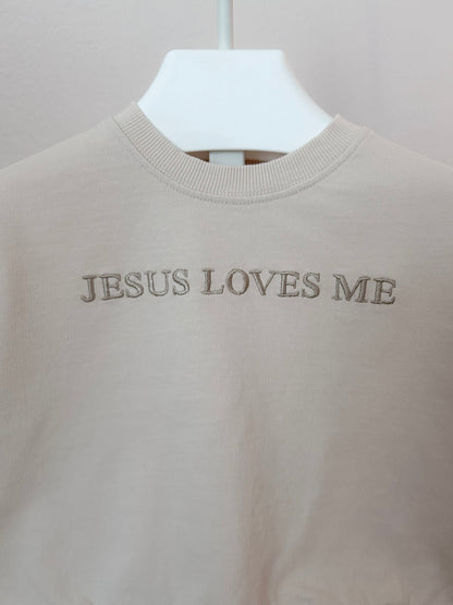 [At Noon Original Design] Kids JESUS LOVES ME Sweatshirt (6m - 9y) - Beige kids outfit