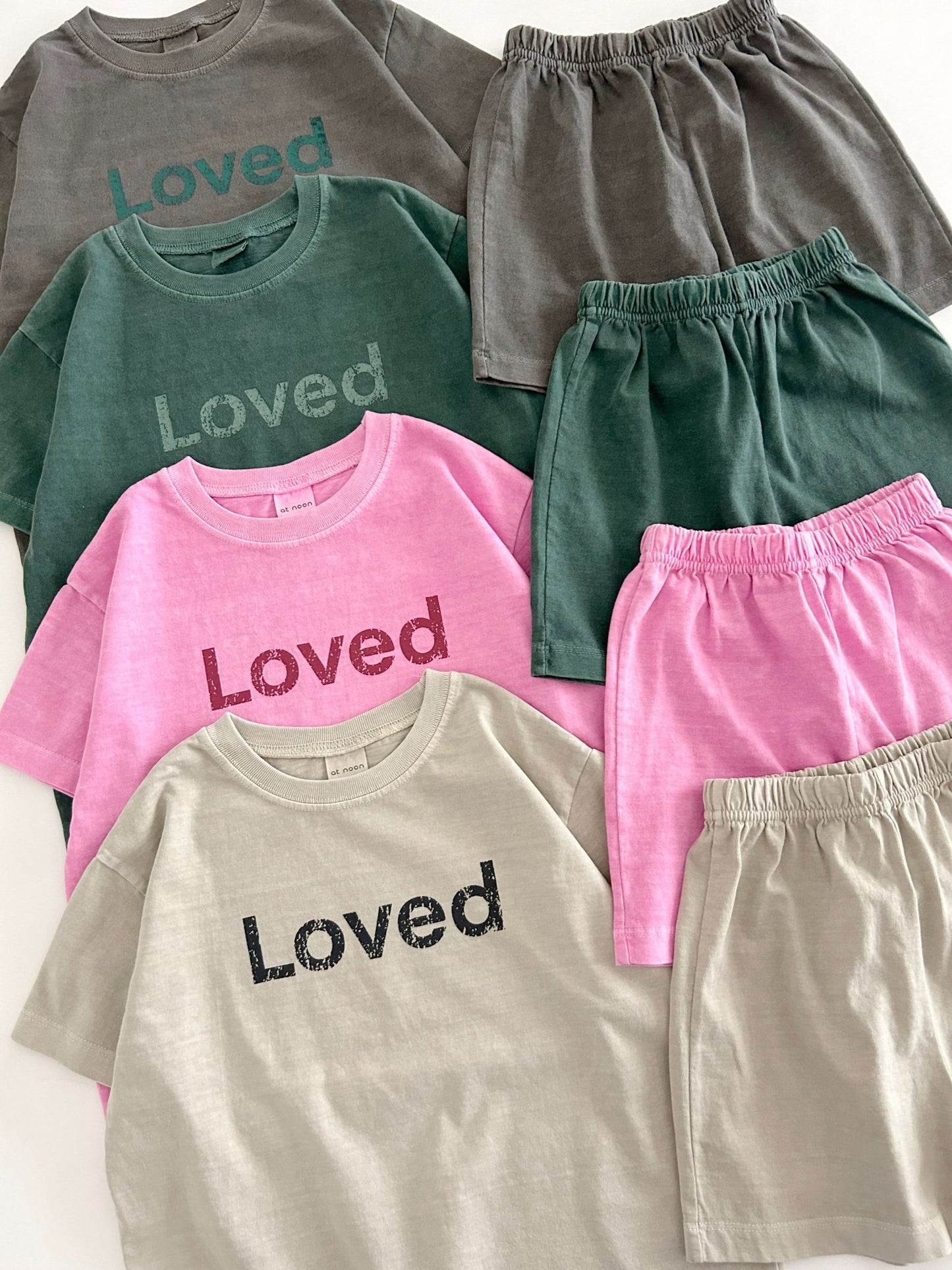 [At Noon Original Design] Kids Loved Garment - Dyed T-Shirt and Shorts Set (6m - 7y) - 4 Colors kids outfit
