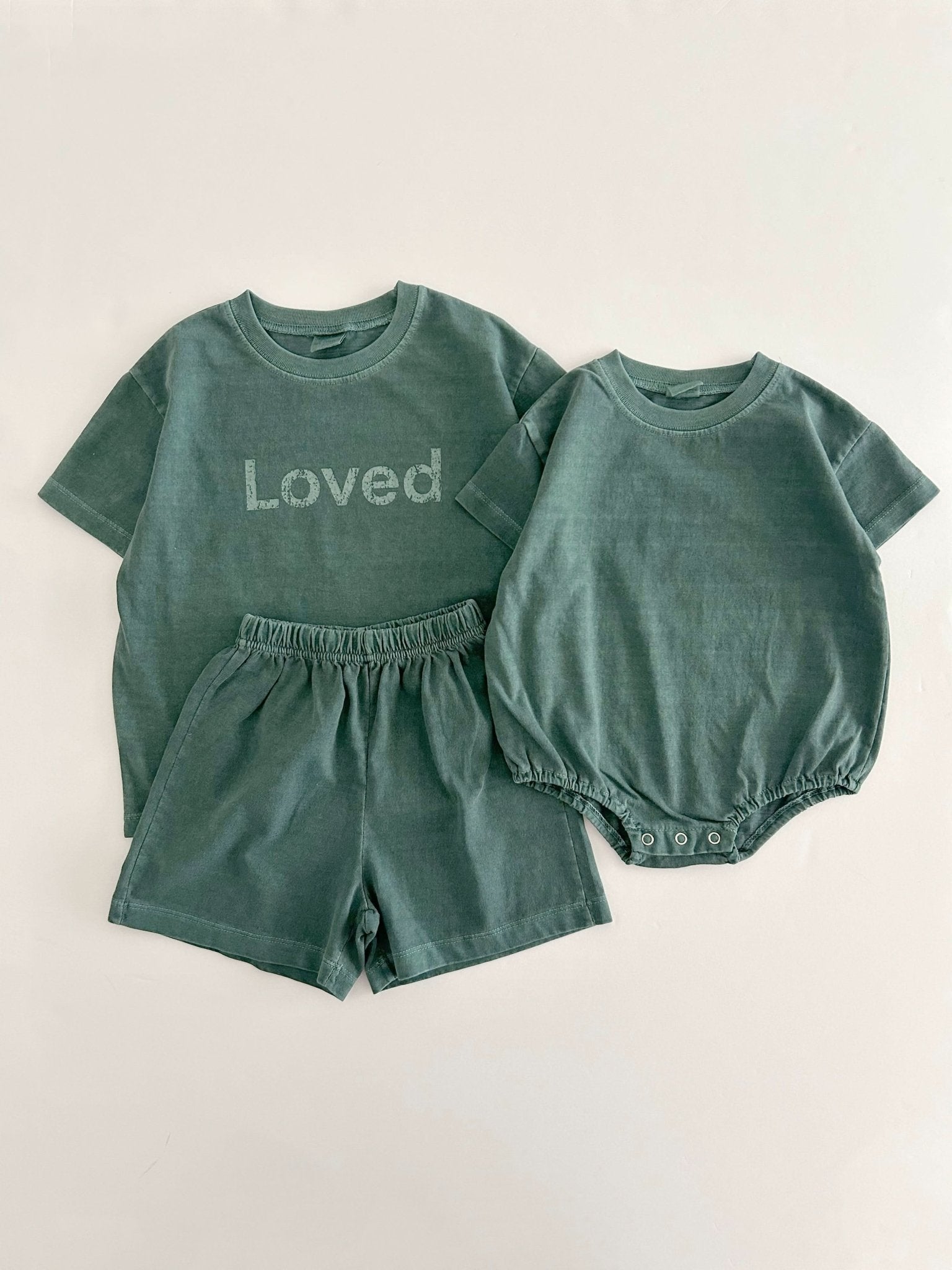 [At Noon Original Design] Kids Loved Garment - Dyed T-Shirt and Shorts Set (6m - 7y) - 4 Colors kids outfit