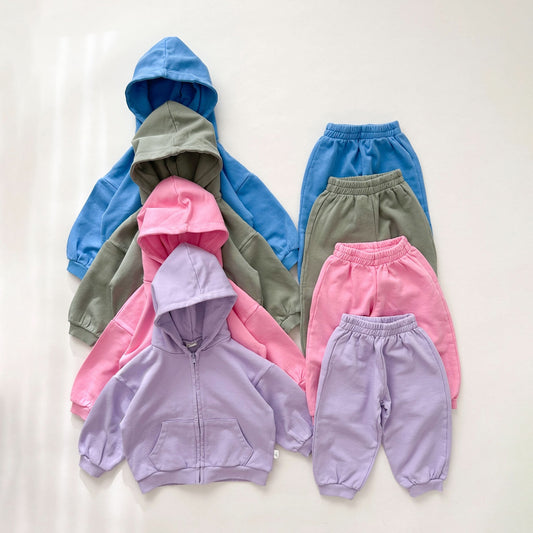 [At Noon Original Design] Kids Pigment Dyed Zip - up Hoodie and Jogger Pants Set (1 - 7y) - 4 Colors kids outfit