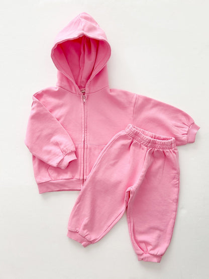 [At Noon Original Design] Kids Pigment Dyed Zip - up Hoodie and Jogger Pants Set (1 - 7y) - 4 Colors kids outfit