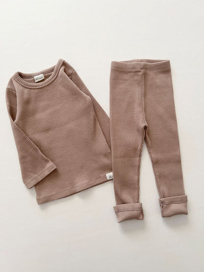 [At Noon Original Design] Kids Ribbed Long Sleeve Top and Leggings Set (6m - 8y) - 5 Colors kids outfit