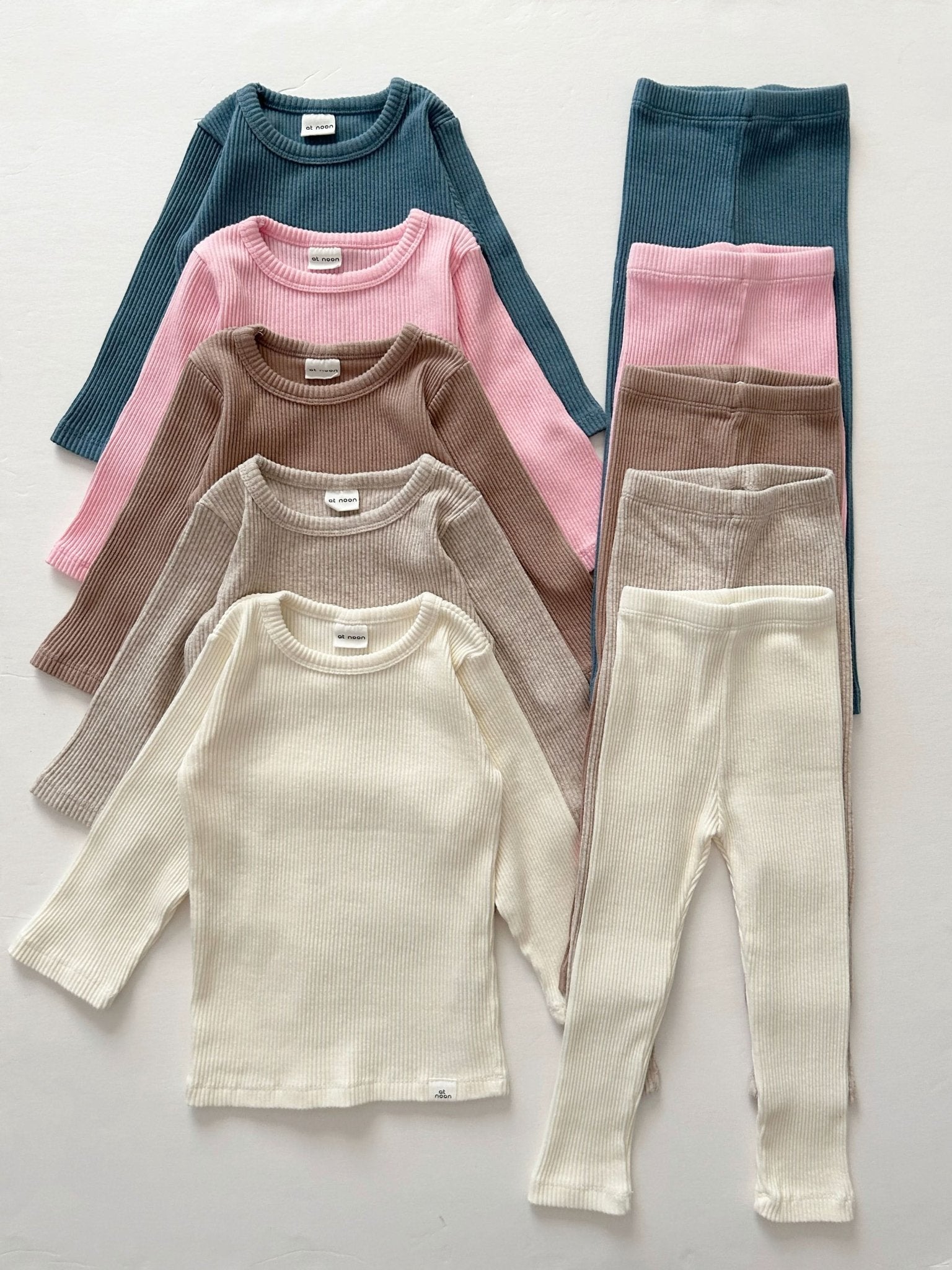 [At Noon Original Design] Kids Ribbed Long Sleeve Top and Leggings Set (6m - 8y) - 5 Colors kids outfit