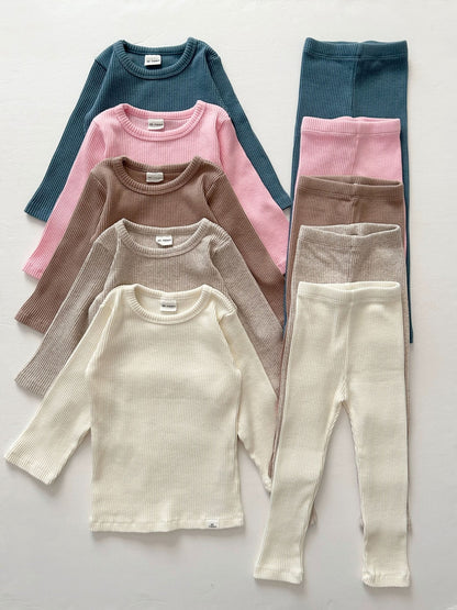 [At Noon Original Design] Kids Ribbed Long Sleeve Top and Leggings Set (6m - 8y) - 5 Colors kids outfit