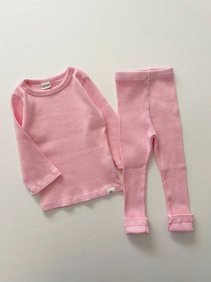 [At Noon Original Design] Kids Ribbed Long Sleeve Top and Leggings Set (6m - 8y) - 5 Colors kids outfit