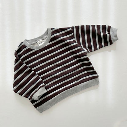 [At Noon Original Design] Kids Soft French Terry Cotton Stripe Sweatshirt (6m - 8y) - 4 Colors kids outfit