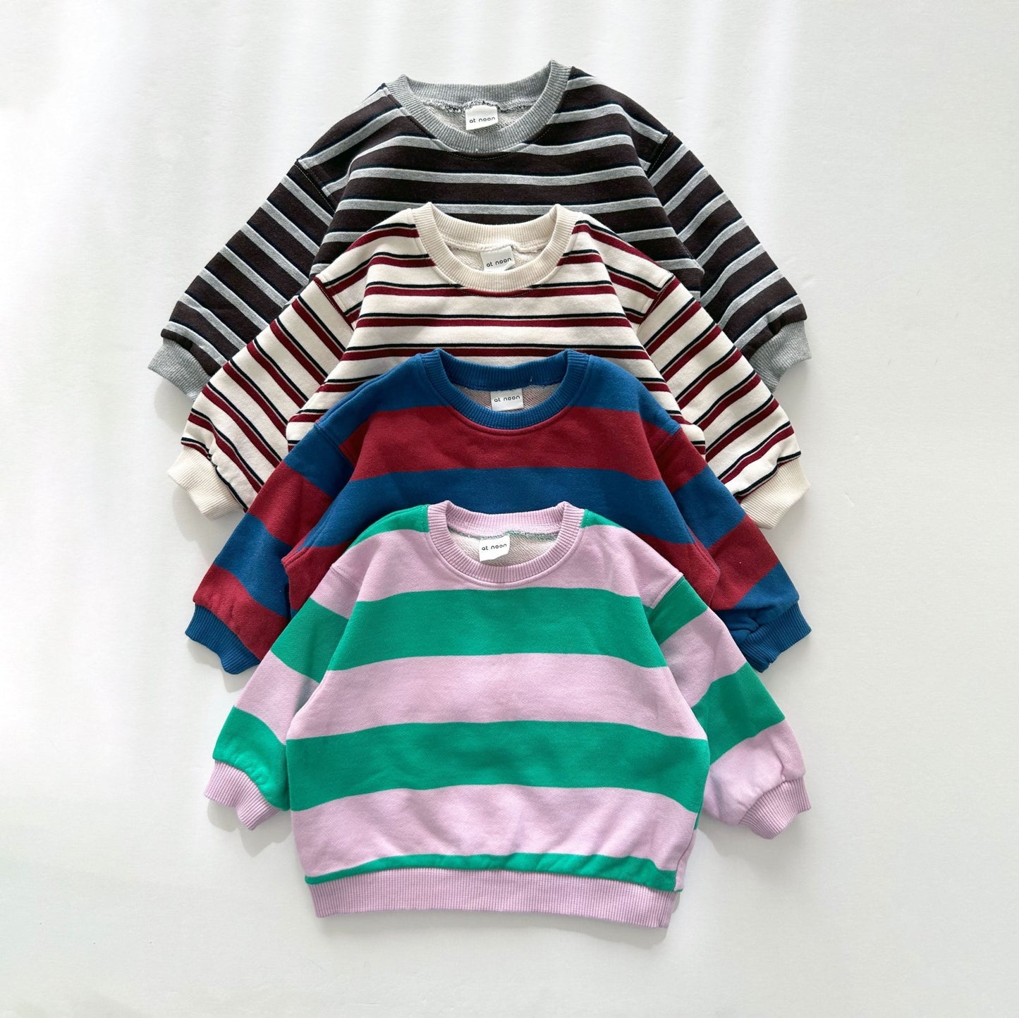 [At Noon Original Design] Kids Soft French Terry Cotton Stripe Sweatshirt (6m - 8y) - 4 Colors kids outfit