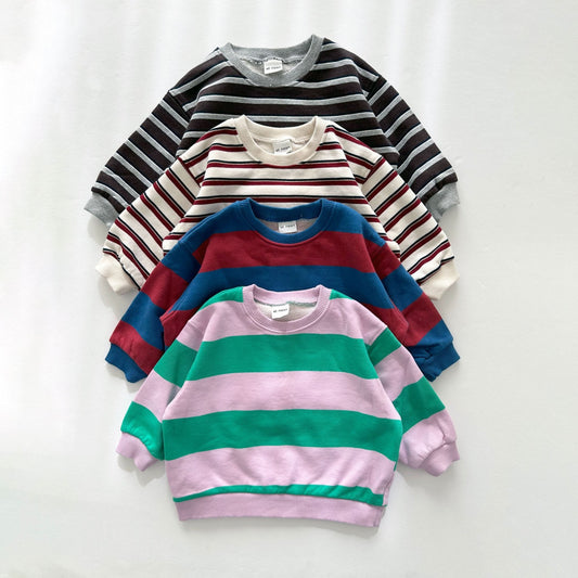 [At Noon Original Design] Kids Soft French Terry Cotton Stripe Sweatshirt (6m - 8y) - 4 Colors kids outfit