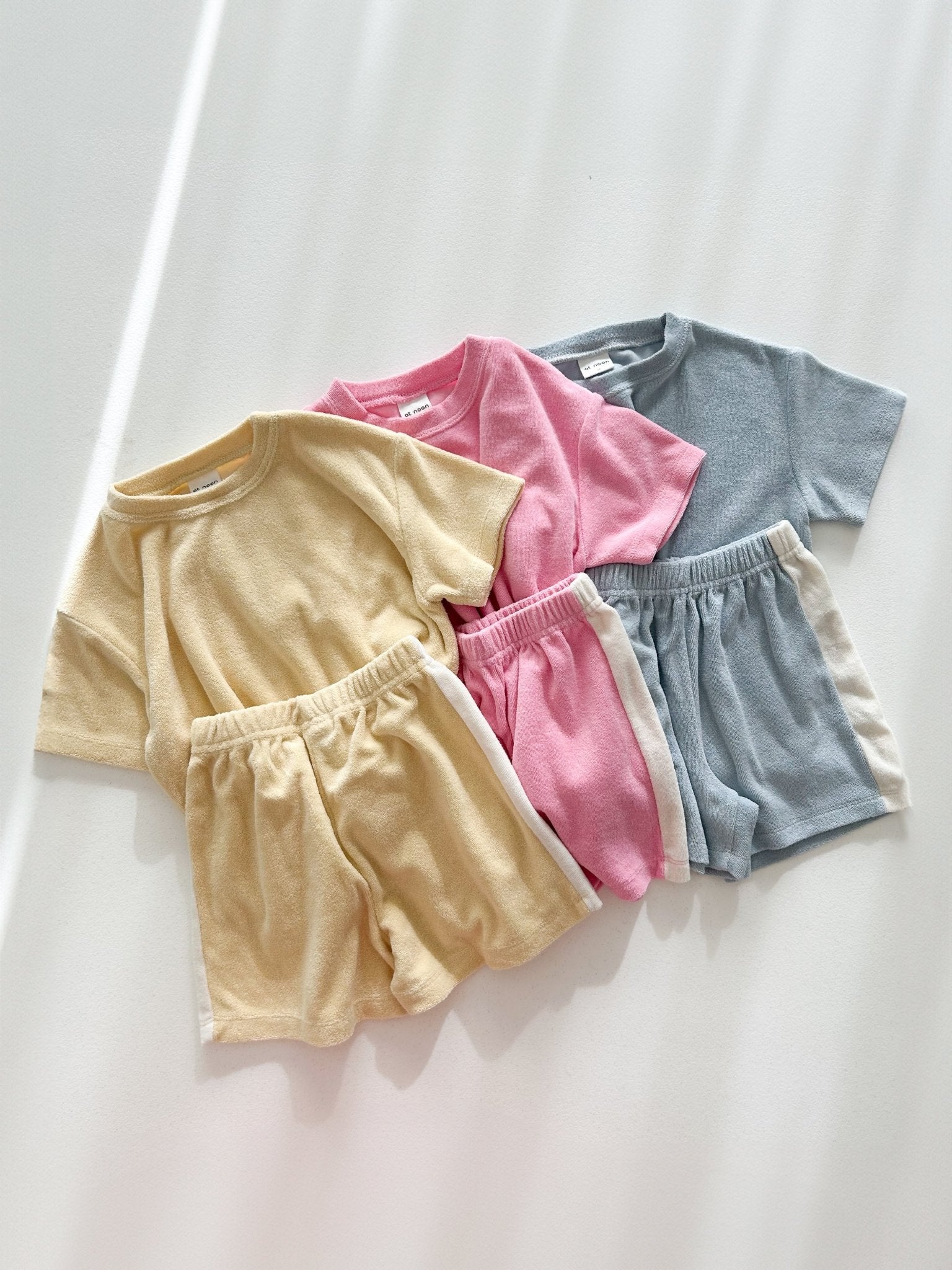 [At Noon Original Design] Kids Terry Cloth Short Sleeve Top and Shorts Set (6m - 7y) - Blue kids outfit
