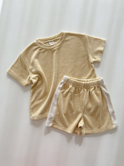 [At Noon Original Design] Kids Terry Cloth Short Sleeve Top and Shorts Set (6m - 7y) - Butter kids outfit