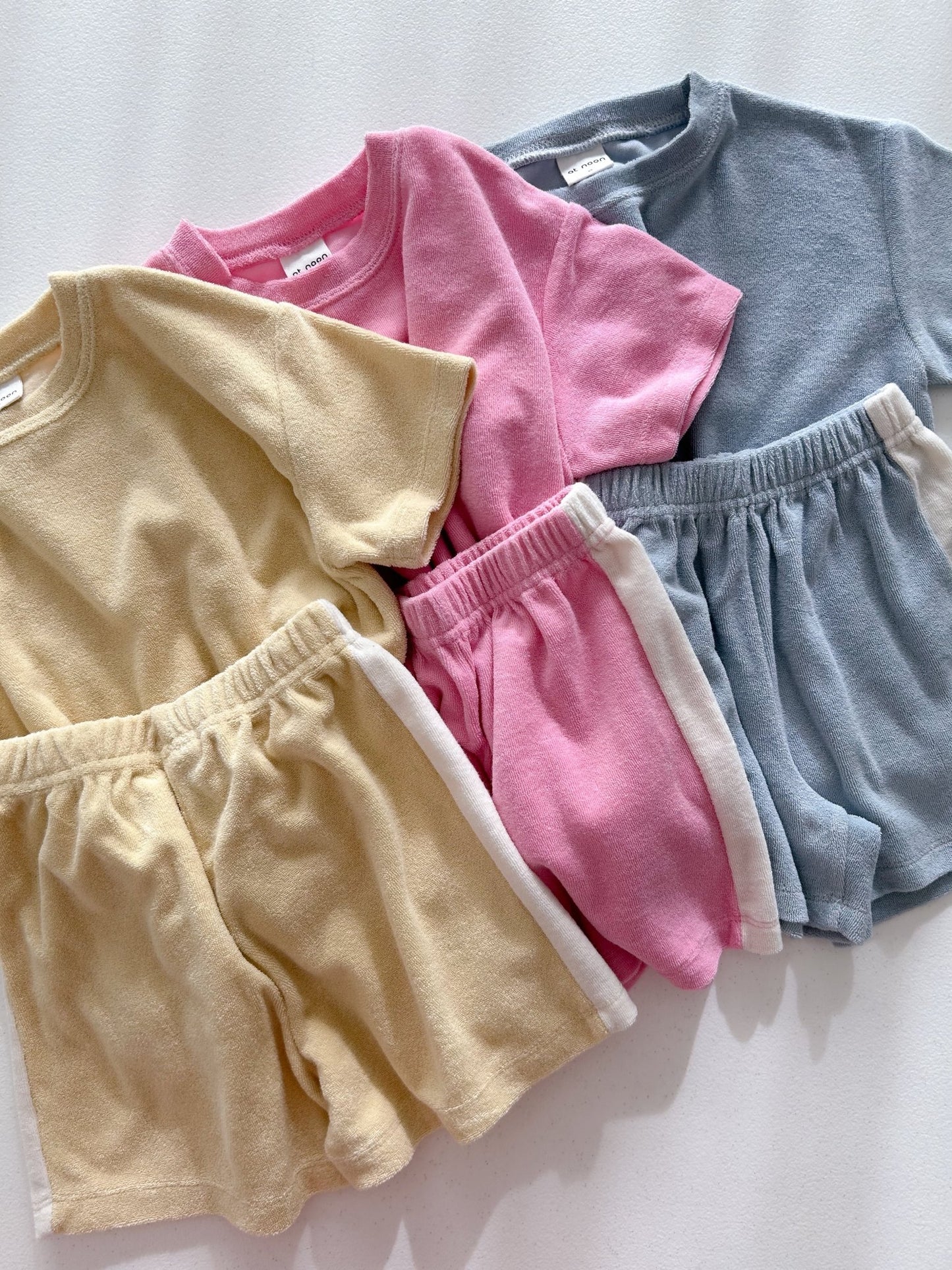 [At Noon Original Design] Kids Terry Cloth Short Sleeve Top and Shorts Set (6m - 7y) - Butter kids outfit