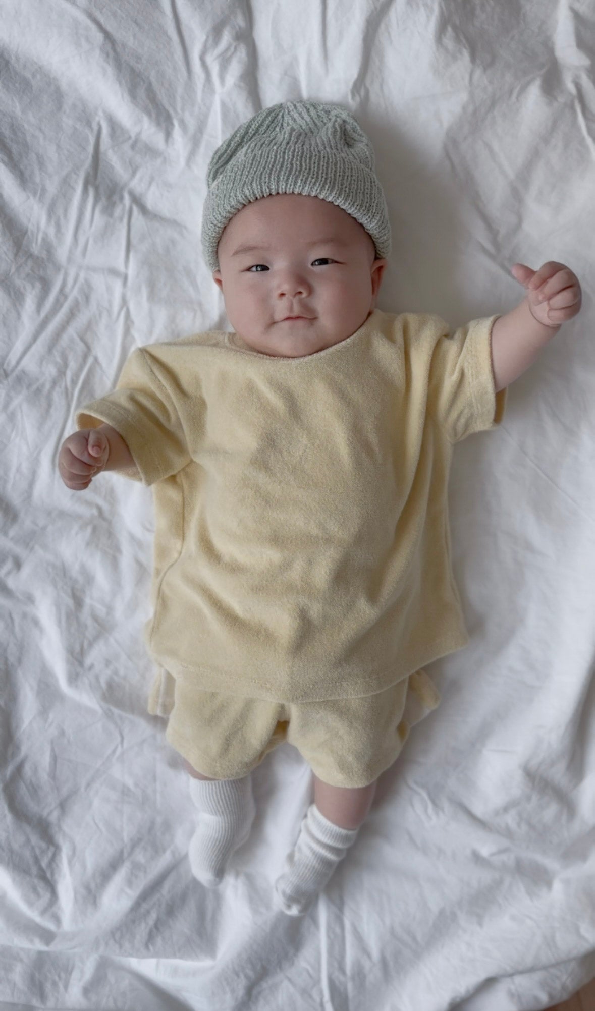 [At Noon Original Design] Kids Terry Cloth Short Sleeve Top and Shorts Set (6m - 7y) - Butter kids outfit