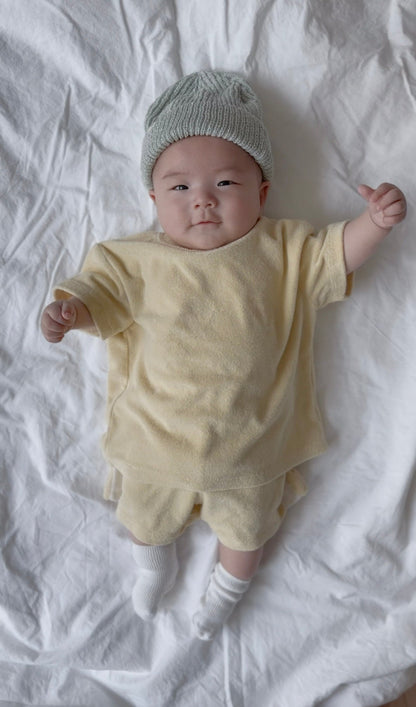 [At Noon Original Design] Kids Terry Cloth Short Sleeve Top and Shorts Set (6m - 7y) - Butter kids outfit