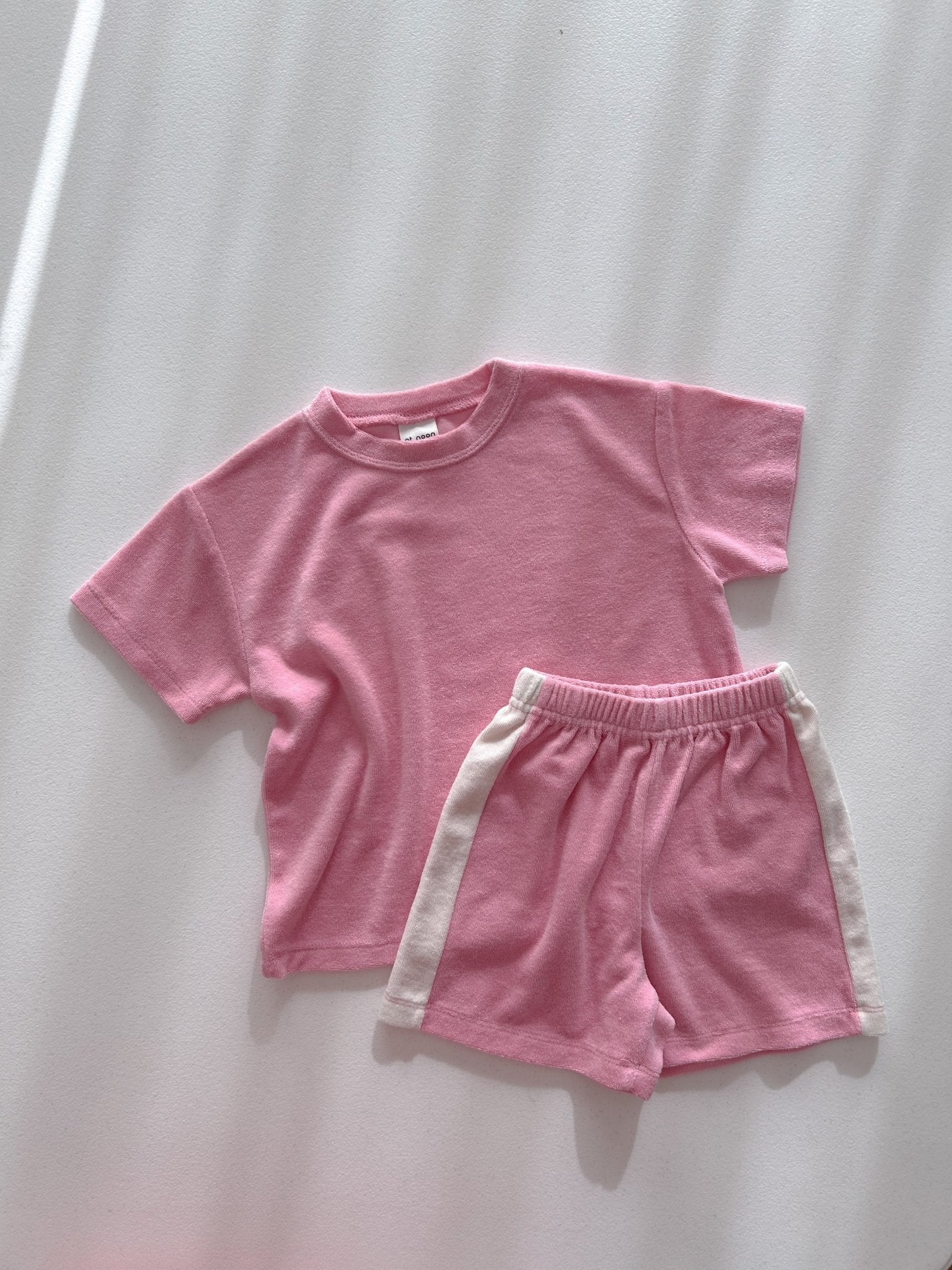 [At Noon Original Design] Kids Terry Cloth Short Sleeve Top and Shorts Set (6m - 7y) - Pink kids outfit