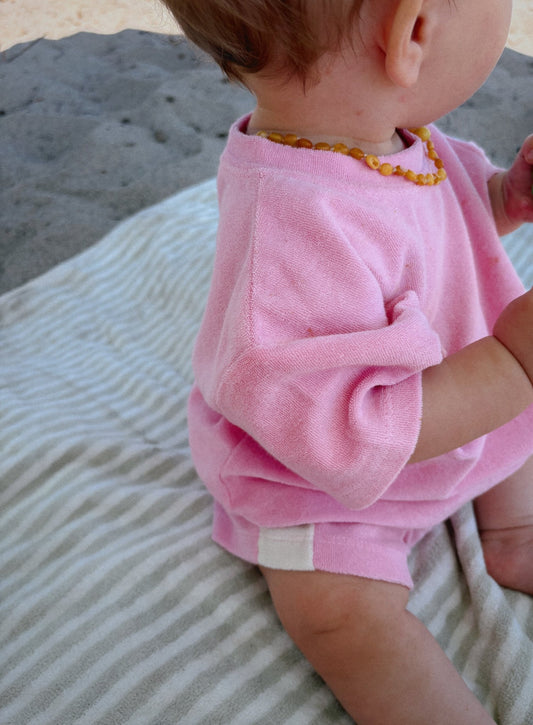 [At Noon Original Design] Kids Terry Cloth Short Sleeve Top and Shorts Set (6m - 7y) - Pink kids outfit