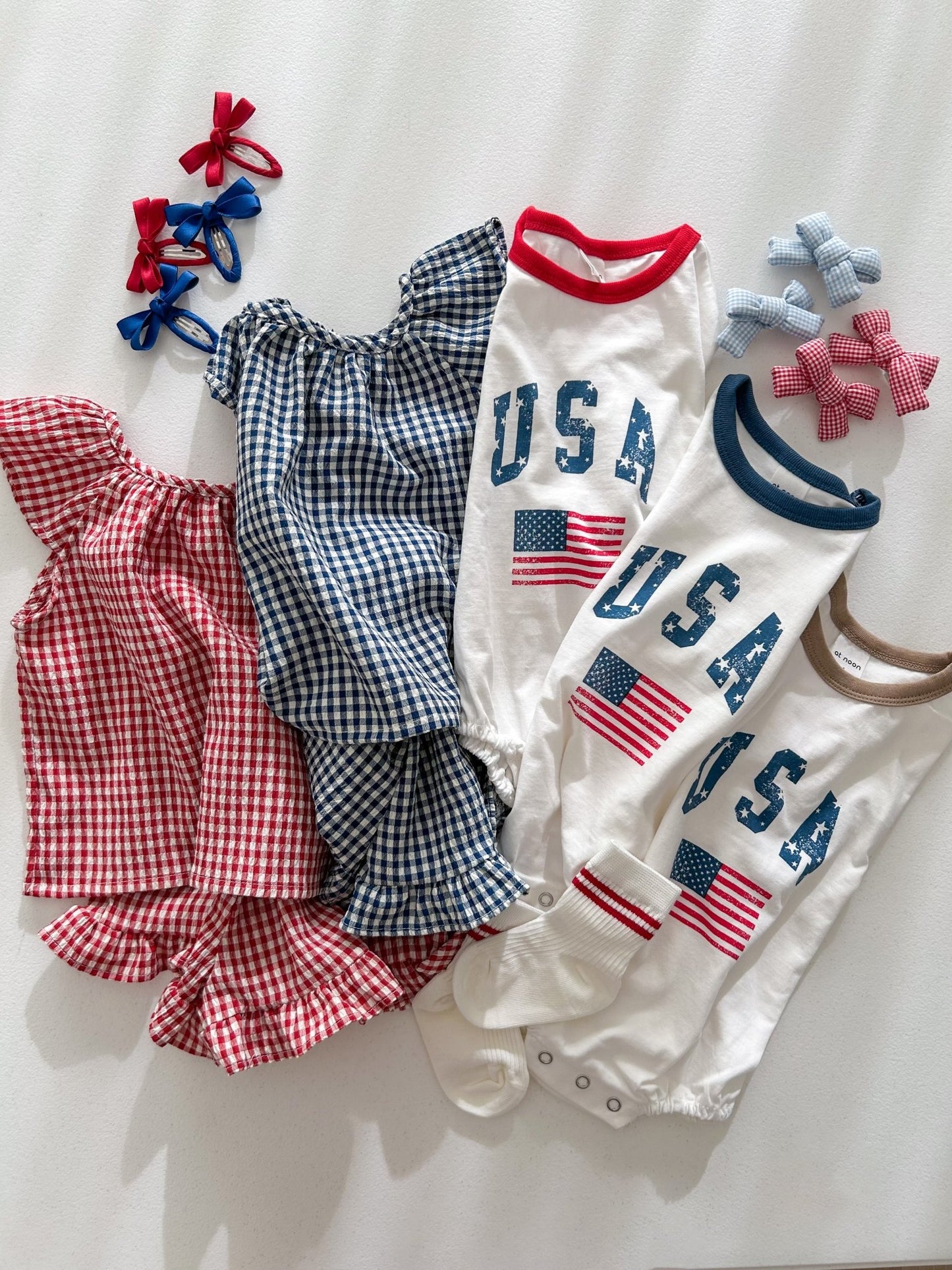 [At Noon Original Design] Kids Vintage Print USA Ringer T-Shirt and Shorts Set (8m - 7y) - 3 Colors kids outfit