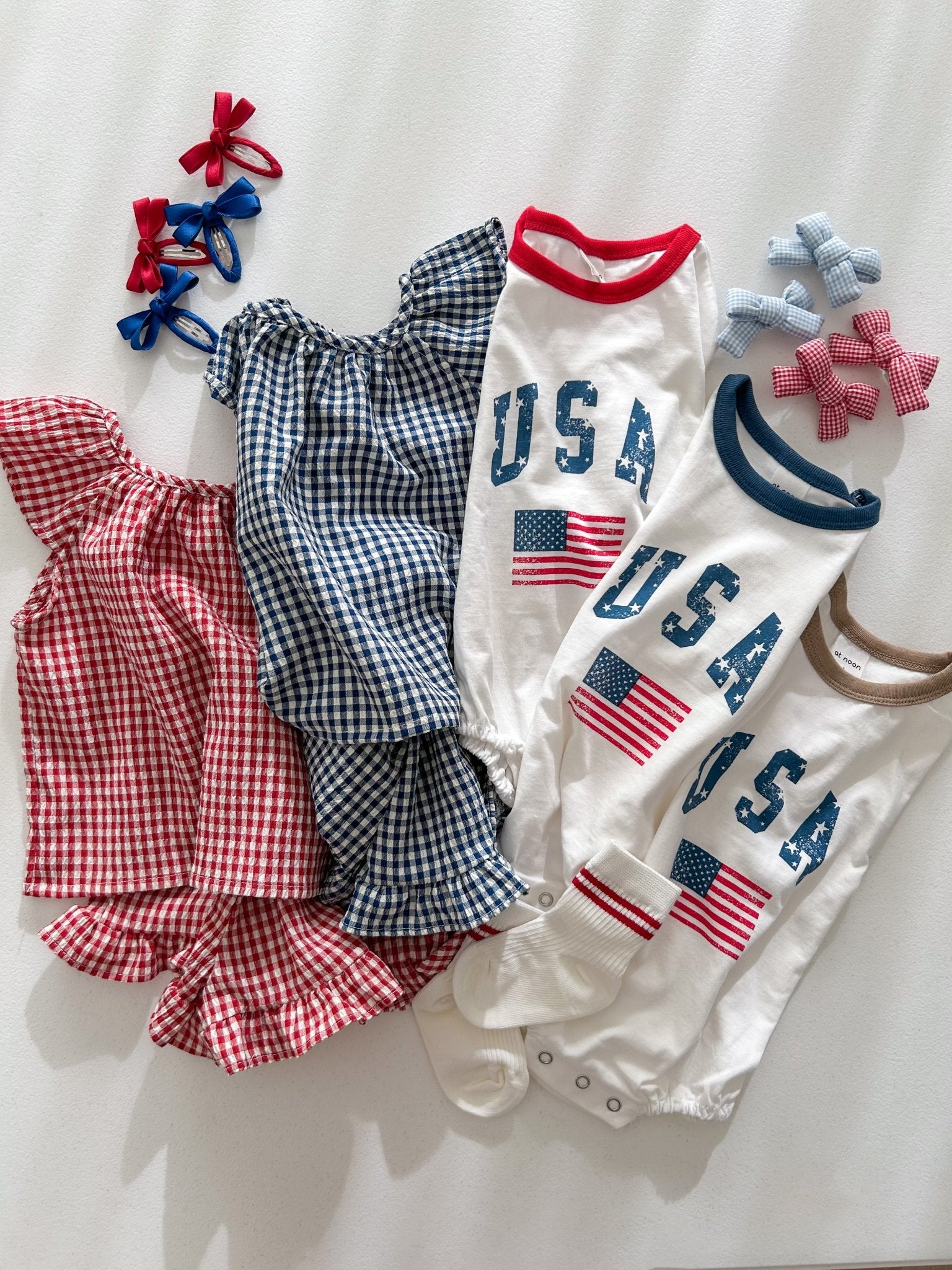 [At Noon Original Design] Kids Vintage Print USA Ringer T-Shirt and Shorts Set (8m - 7y) - 3 Colors kids outfit