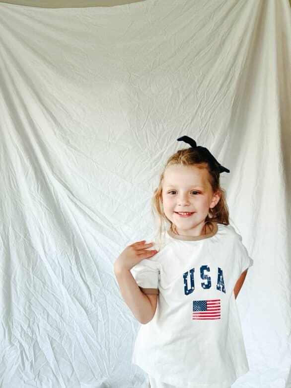 [At Noon Original Design] Kids Vintage Print USA Ringer T-Shirt and Shorts Set (8m - 7y) - 3 Colors kids outfit