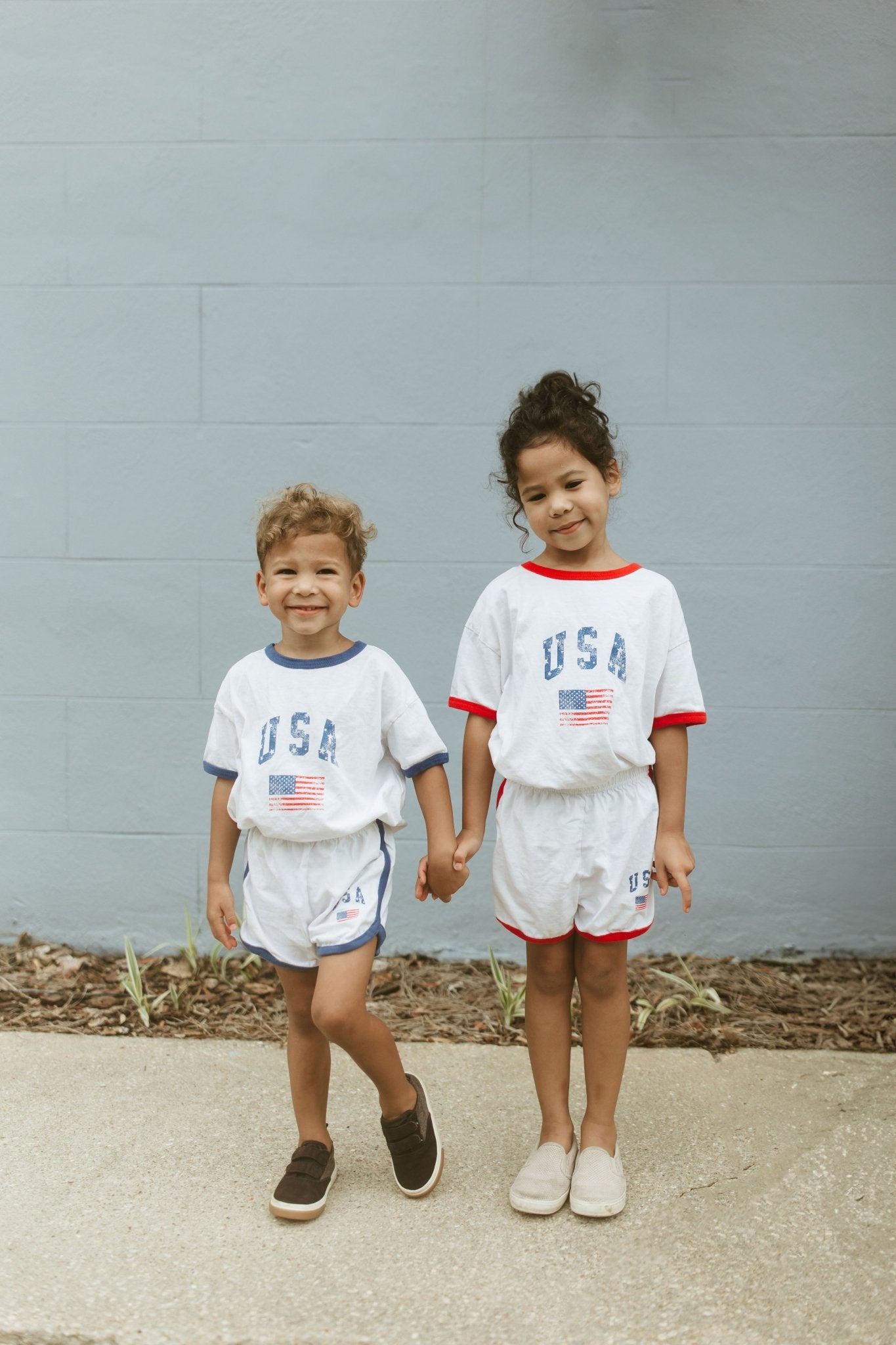 [At Noon Original Design] Kids Vintage Print USA Ringer T-Shirt and Shorts Set (8m - 7y) - 3 Colors kids outfit