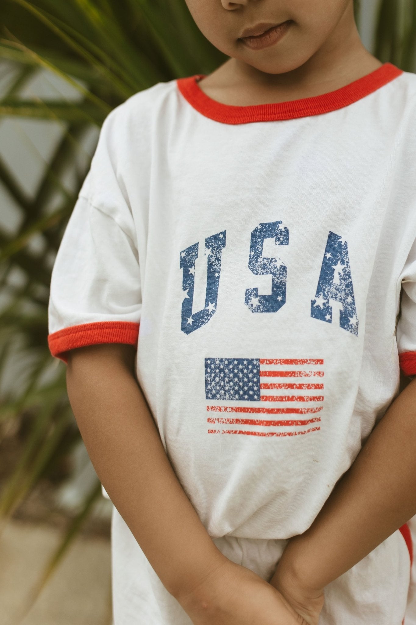 [At Noon Original Design] Kids Vintage Print USA Ringer T-Shirt and Shorts Set (8m - 7y) - 3 Colors kids outfit