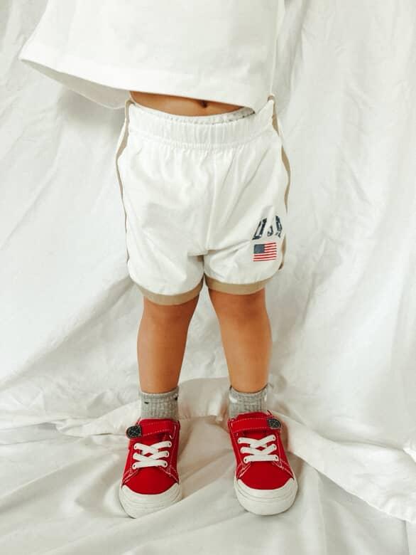 [At Noon Original Design] Kids Vintage Print USA Ringer T-Shirt and Shorts Set (8m - 7y) - 3 Colors kids outfit