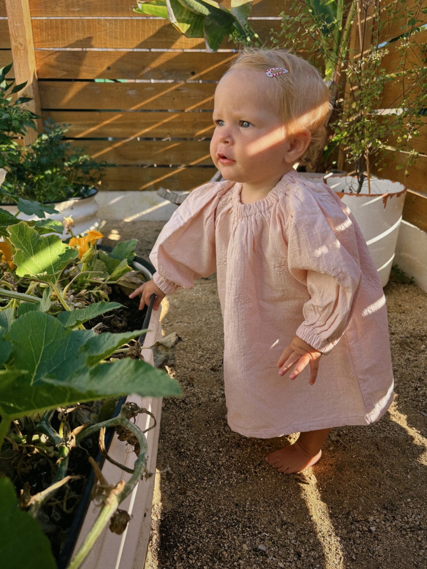 [At Noon Original Design] Toddler Bow Embroidery Gauze Cotton Dress (1 - 6y) - 2 Colors kids outfit