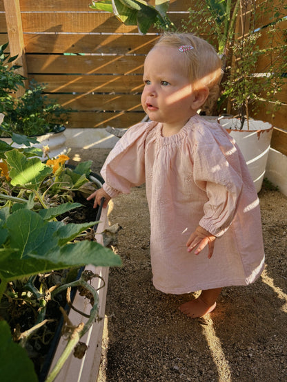[At Noon Original Design] Toddler Bow Embroidery Gauze Cotton Dress (1 - 6y) - 2 Colors kids outfit