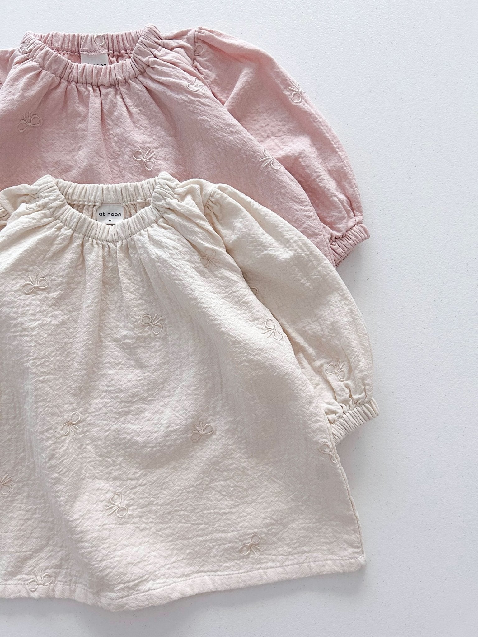 [At Noon Original Design] Toddler Bow Embroidery Gauze Cotton Dress (1 - 6y) - 2 Colors kids outfit