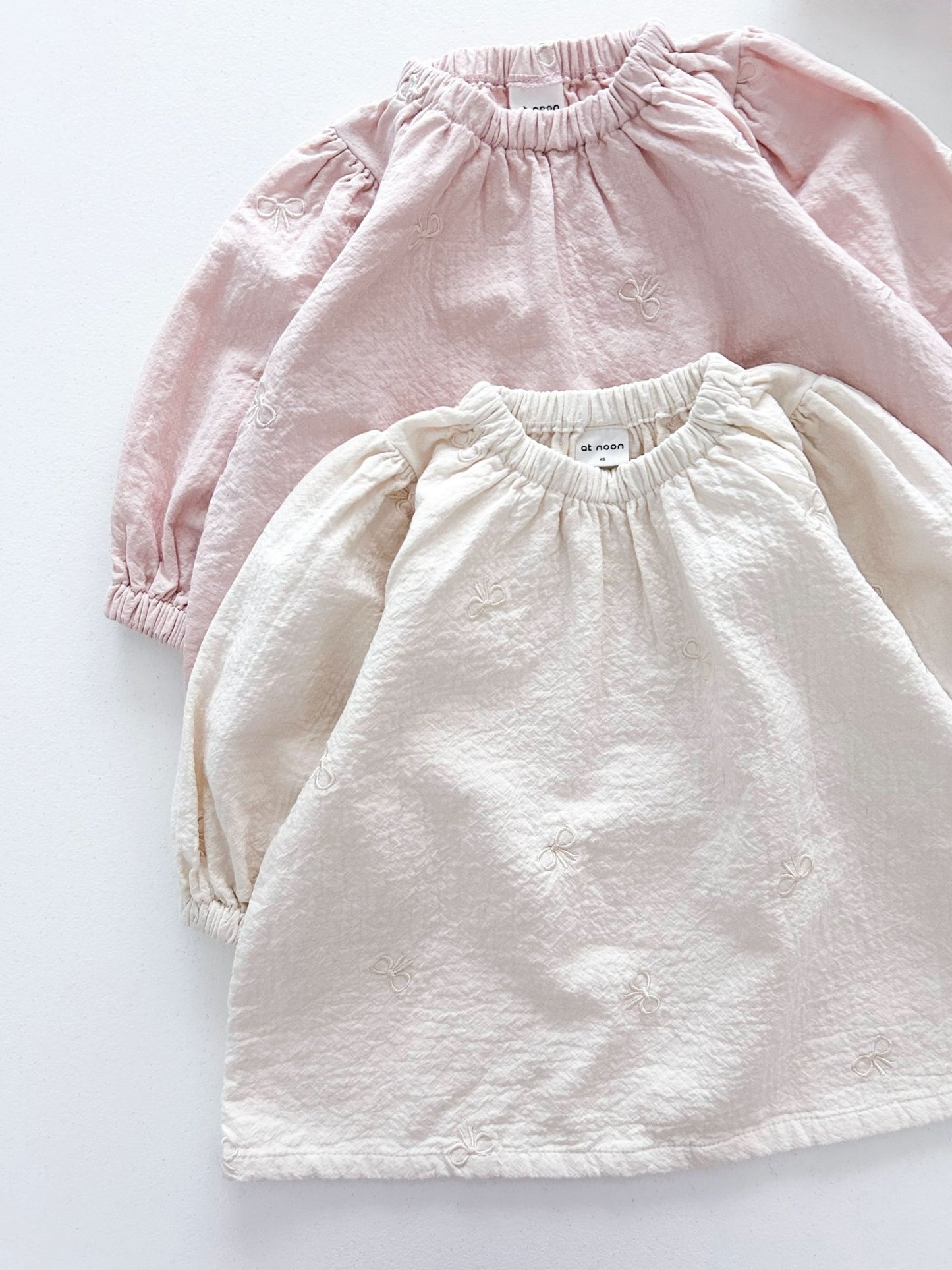 [At Noon Original Design] Toddler Bow Embroidery Gauze Cotton Dress (1 - 6y) - 2 Colors kids outfit