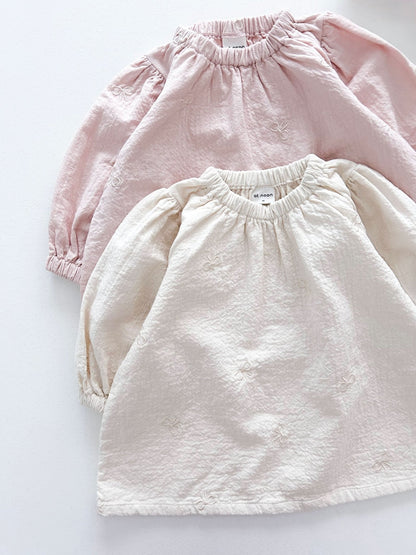 [At Noon Original Design] Toddler Bow Embroidery Gauze Cotton Dress (1 - 6y) - 2 Colors kids outfit