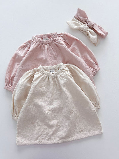 [At Noon Original Design] Toddler Bow Embroidery Gauze Cotton Dress (1 - 6y) - 2 Colors kids outfit