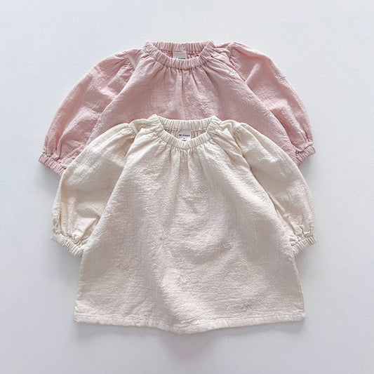[At Noon Original Design] Toddler Bow Embroidery Gauze Cotton Dress (1 - 6y) - 2 Colors kids outfit