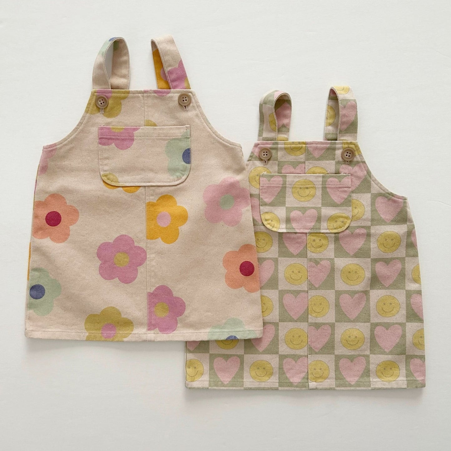 [At Noon Original Design] Toddler Kangaroo Pocket Printed Denim Skirtall (6m - 8y) - 2Colors kids outfit
