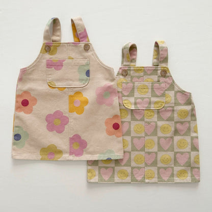 [At Noon Original Design] Toddler Kangaroo Pocket Printed Denim Skirtall (6m - 8y) - 2Colors kids outfit