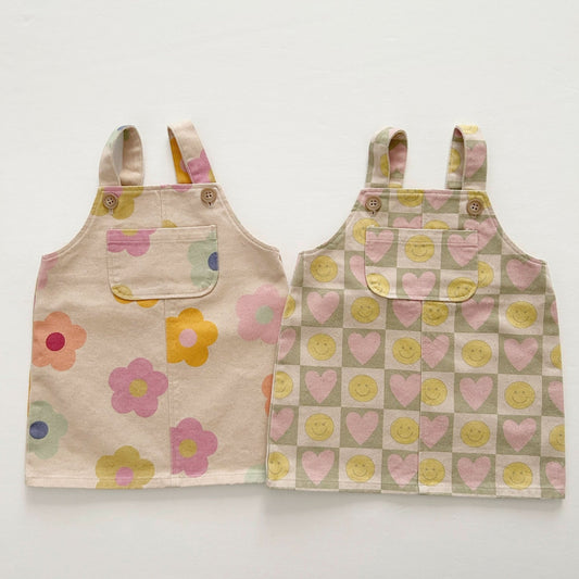 [At Noon Original Design] Toddler Kangaroo Pocket Printed Denim Skirtall (6m - 8y) - 2Colors kids outfit